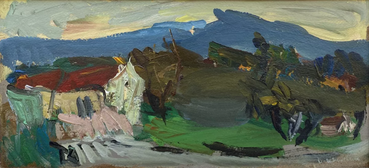 Paysage à la maison au toit rouge 